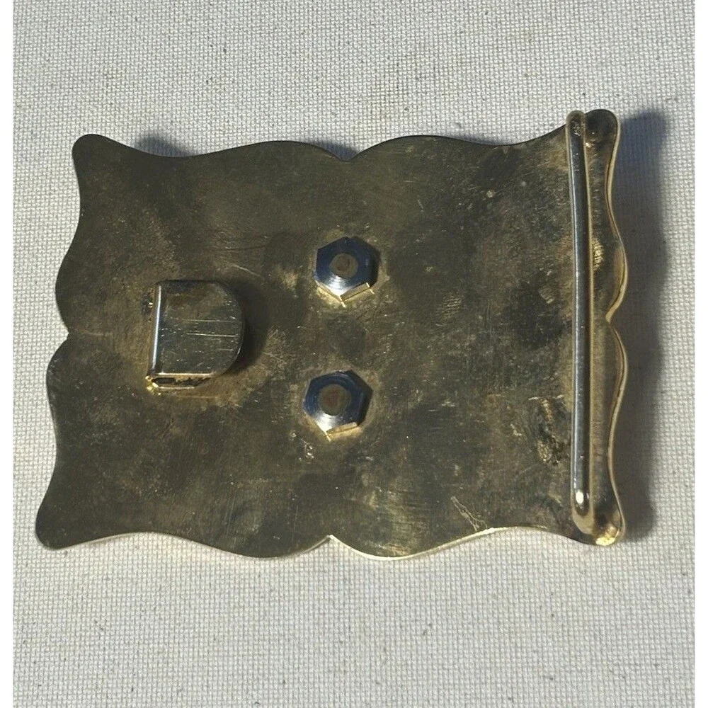 Vintage Lion Belt Buckle Brass Tone Heraldic Rampant Lion Western 1960s Luxury